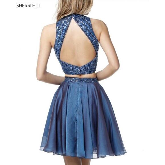 Sherri Hill 2 Piece Chiffon Skirt/Embellished Top Blue Size 6 Style 51296 Formal - Picture 4 of 15